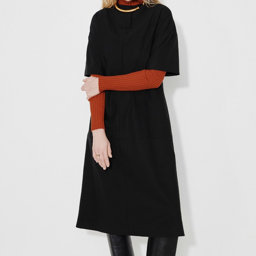 Partow Wool Blend Black A-Line Dress MSRP $1,595 NWT